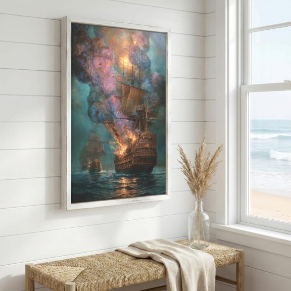 Naval Battle Print Historic Ship Wall Art Maritime, Unframed Paper Print