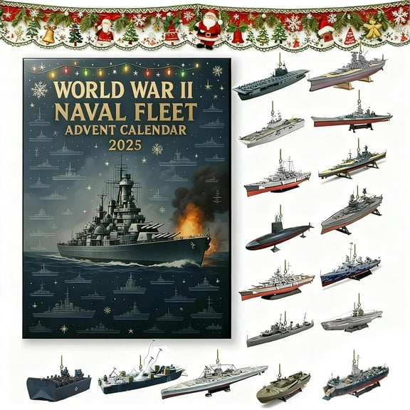 Naval Fleet Advent Calendar 2025, 24 Days Christmass Countdown with 24 Battleship Model Ornaments, Navy Ships Surprise Box Gift for Naval History Enthusiasts & Adult Mens