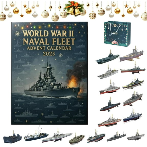 Naval Fleet Advent Calendar 2025, 24 Days of Iconic Warships Christmass Countdown, 24 Mini Navy Ship Ornaments Surprise Gift for Adult Mens & Naval History Enthusiasts