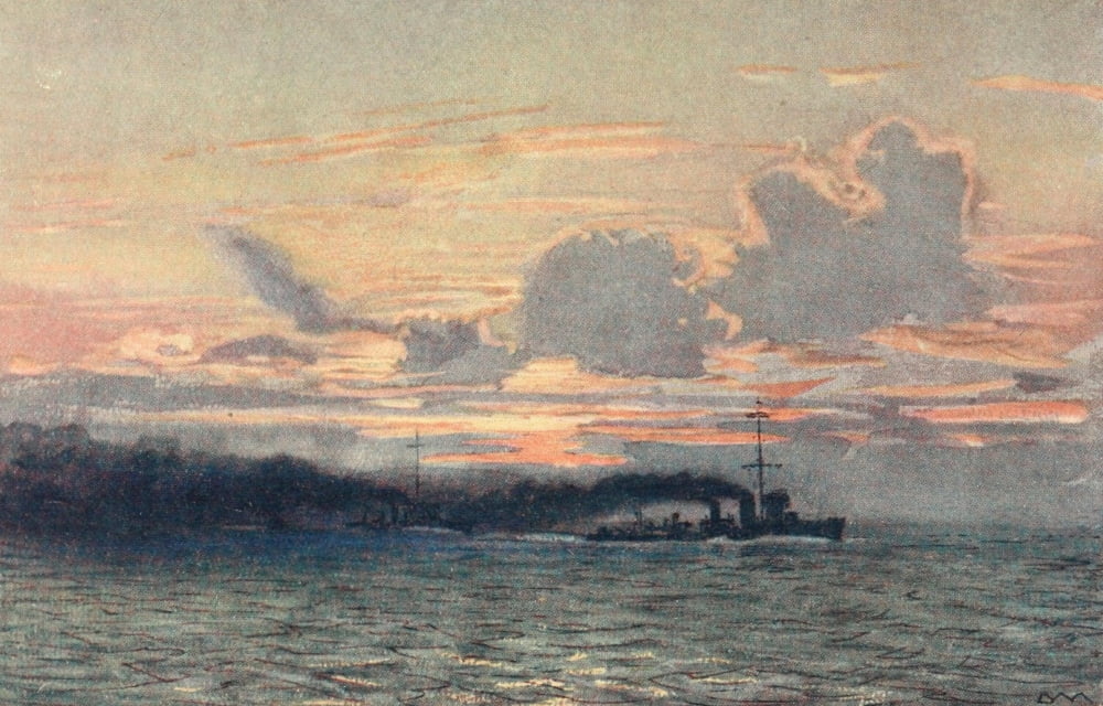 Naval Front 1920 Destroyers making a smoke-screen Canvas Art - Donald Maxwell (24 x 36)