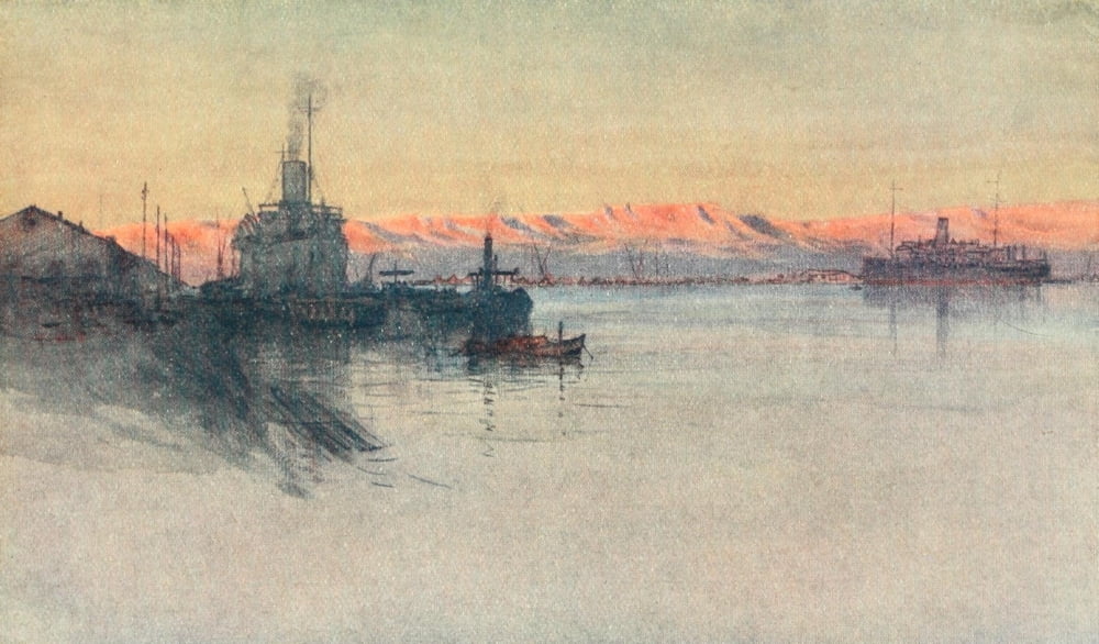 Naval Front 1920 HM Transports Ekma & Elephanta at Suez Canvas Art - Donald Maxwell (18 x 24)