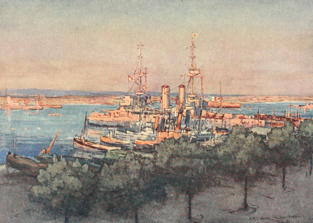 Naval Front 1920 HMS Queen Trawlers & Drifters Taranto Canvas Art - Donald Maxwell (24 x 36)
