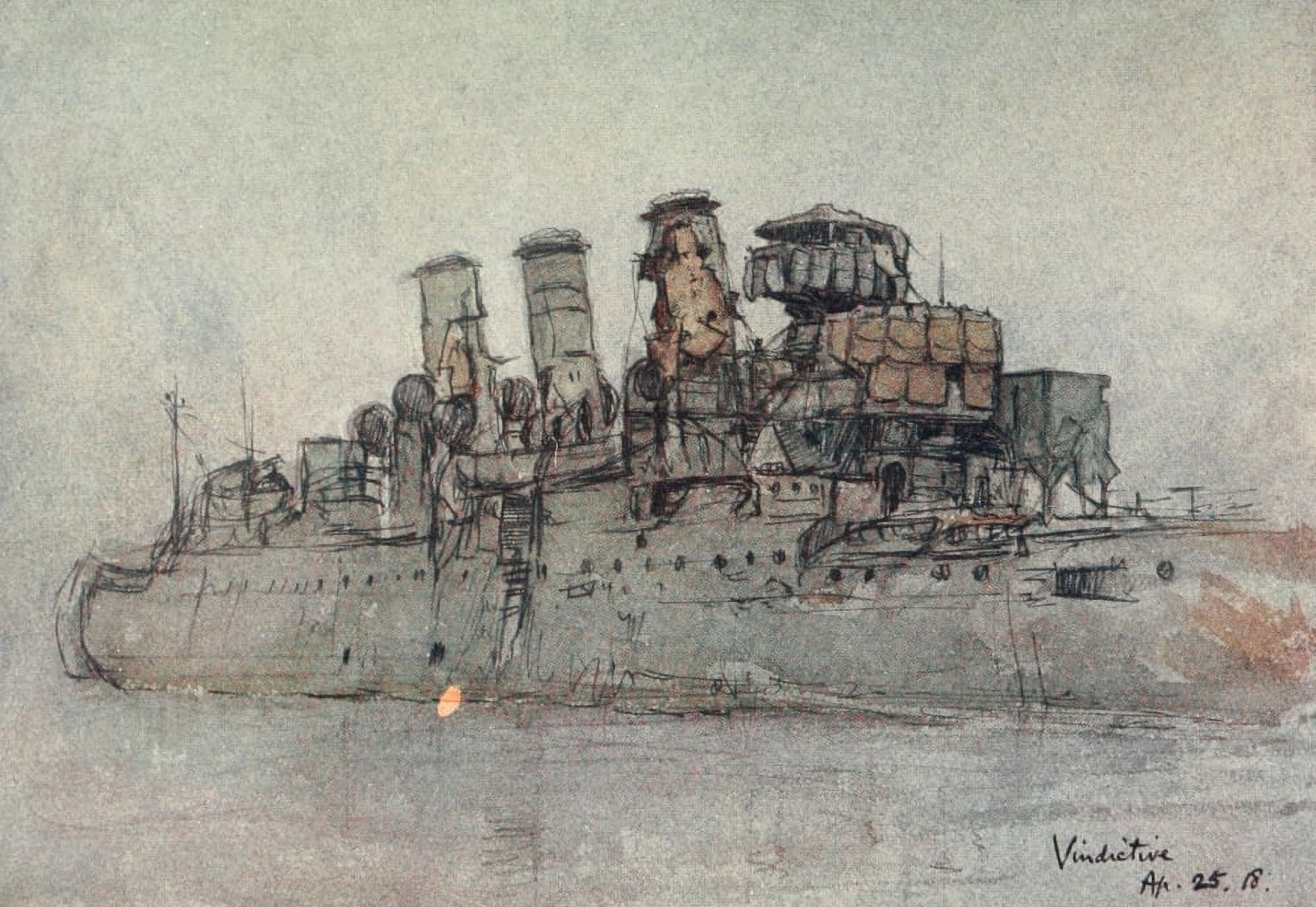 Naval Front 1920 HMS Vindictive April 1918 Canvas Art - Donald Maxwell (24 x 36)