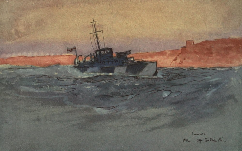 Naval Front 1920 Motor launch off Gallipoli Italy Canvas Art - Donald Maxwell (18 x 24)
