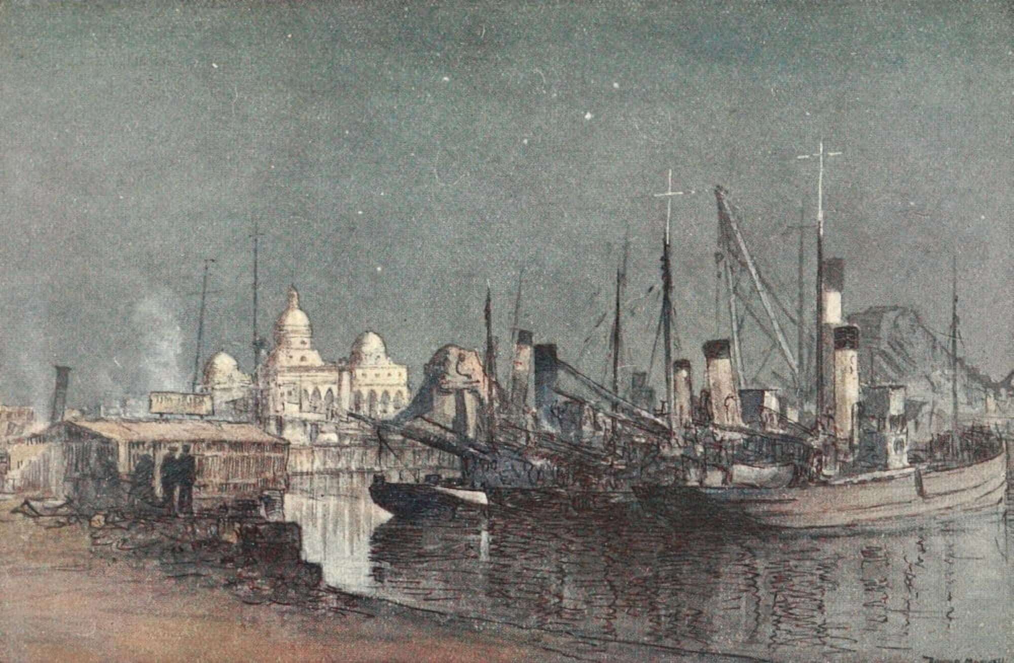 Naval Front 1920 View from Quay at Navy House Port Said Canvas Art - Donald Maxwell (18 x 24)