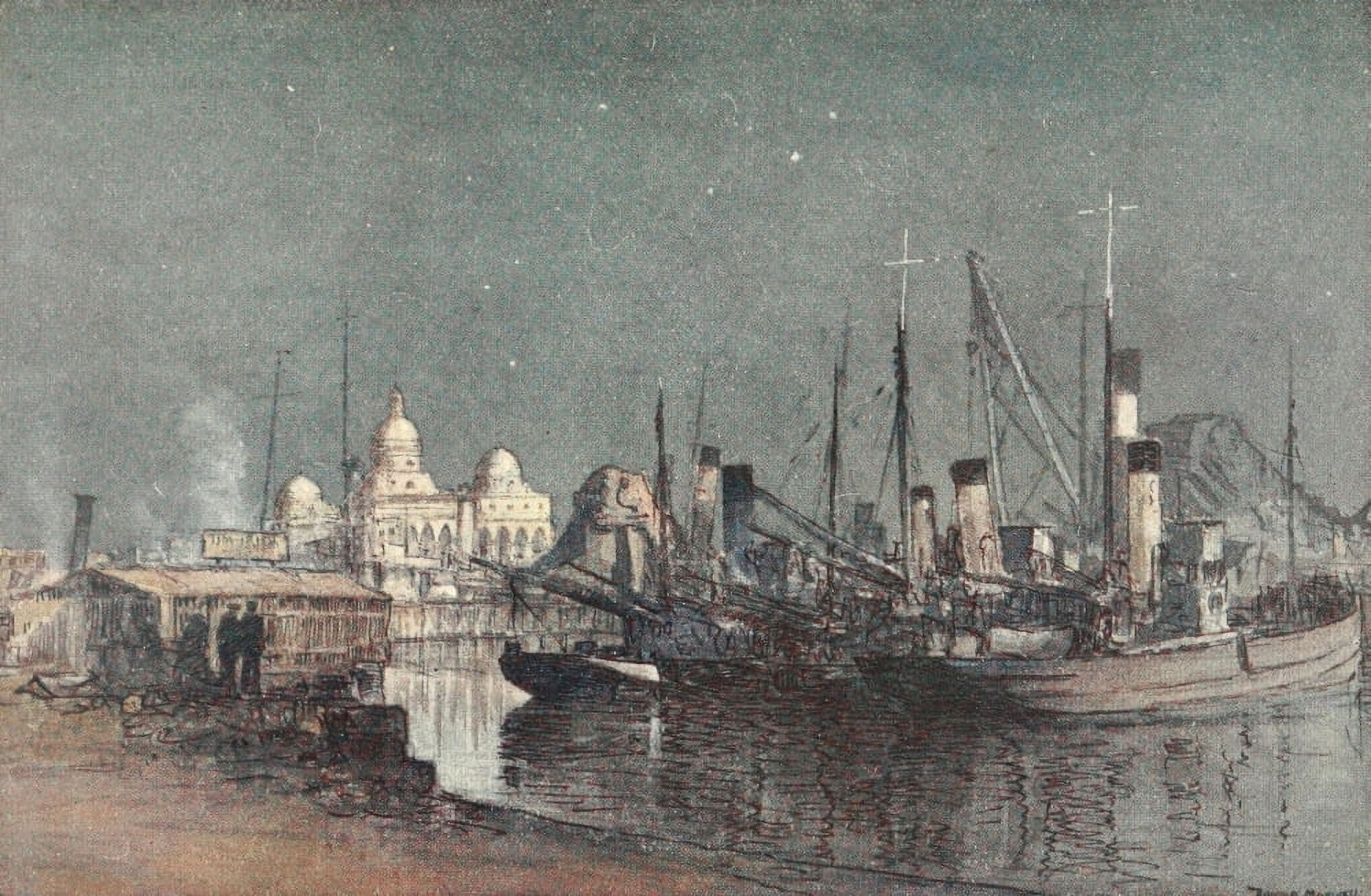 Naval Front 1920 View from Quay at Navy House Port Said Canvas Art - Donald Maxwell (24 x 36)