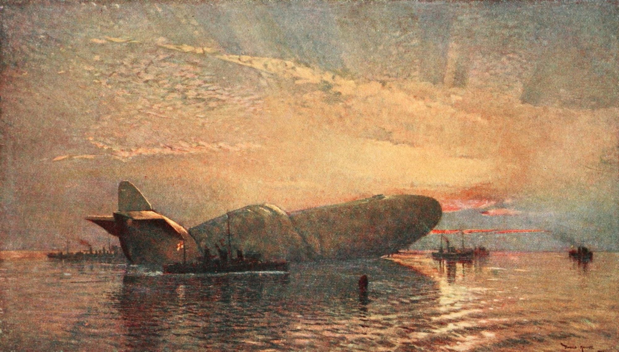 Naval Front 1920 Zeppelin L15 in the Thames 1916 Canvas Art - Donald Maxwell (24 x 36)
