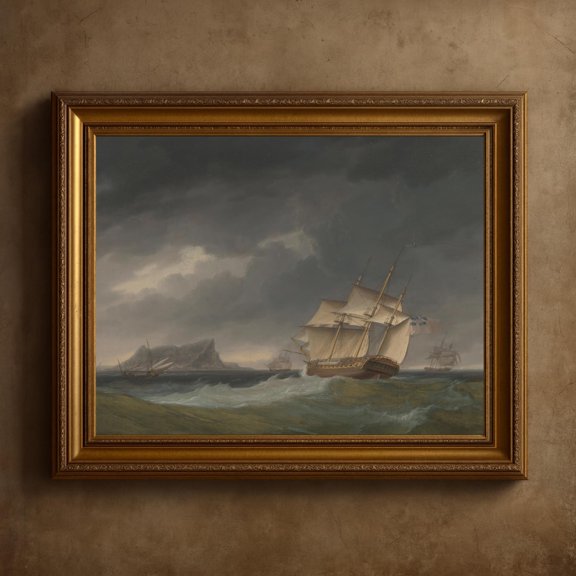 Naval Ship Stormy Sea Maritime Coastal Seascape Wall Art Decor Unframed Paper Print