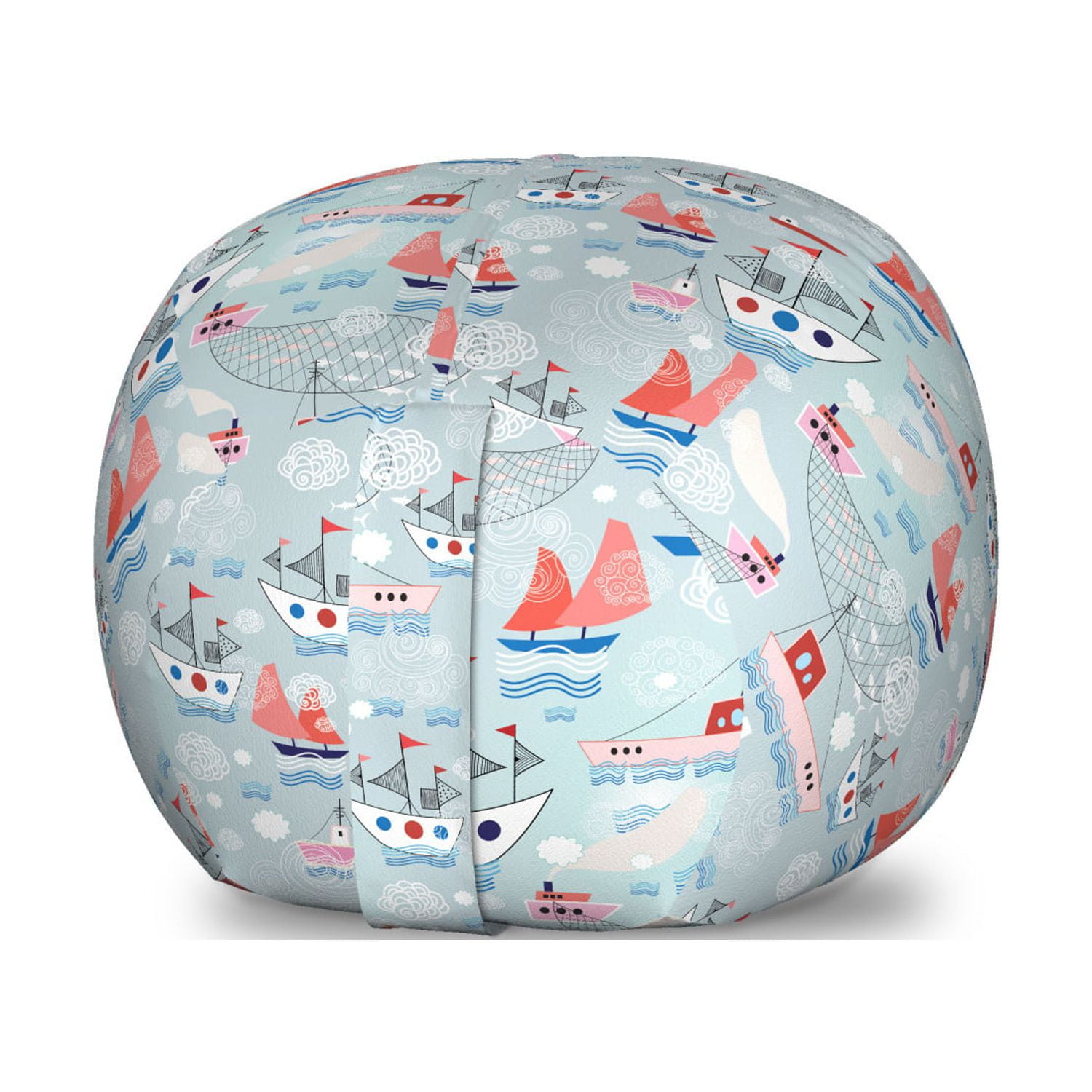 Naval Storage Toy Bag Chair, Summer Season Composition Ships on the Sea