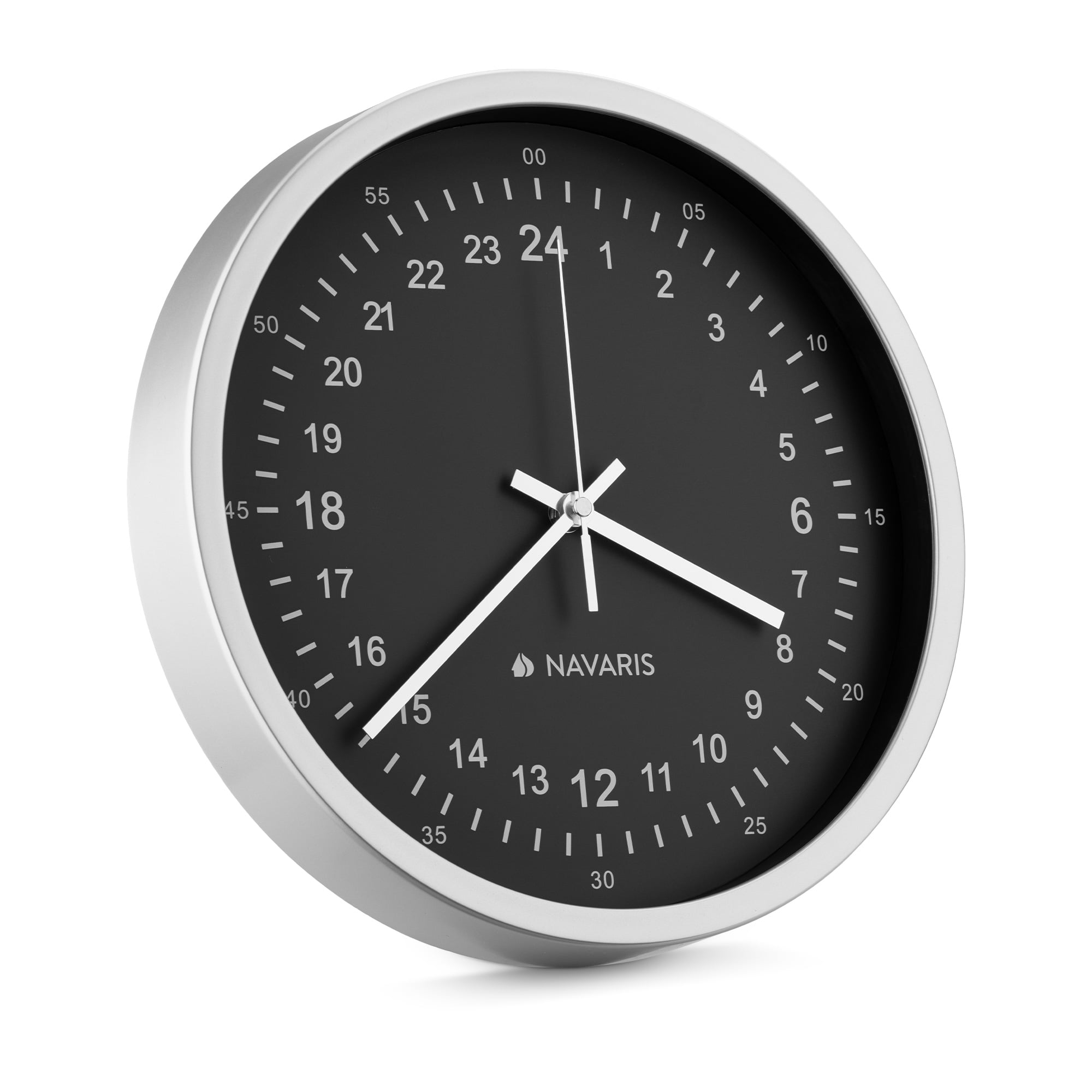 navaris-24-hour-wall-clock-11-8-analog-military-time-clock-with-silent-movement-non-ticking-hands-battery-operated-silver-frame-with-black-face-walmart-com for Free Printable 24 Hour Clock Face Navaris 24 Hour Wall Clock - 11.8