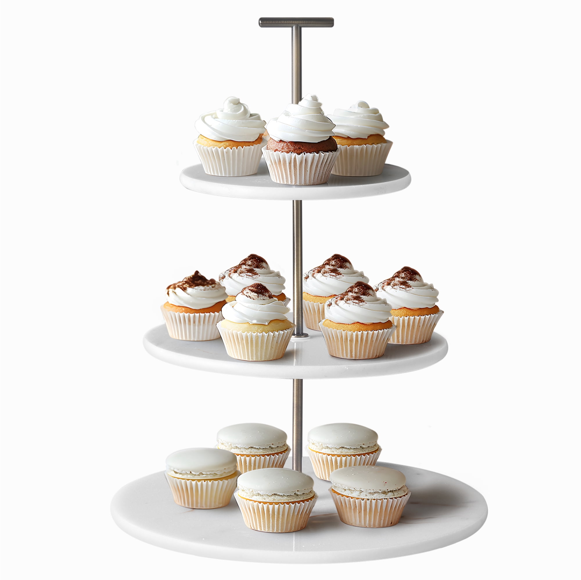 Quegroot 3-Tier Porcelain Cupcake Stand - Wavy Edge Serving Tray For Wedding, Party, Dessert Display