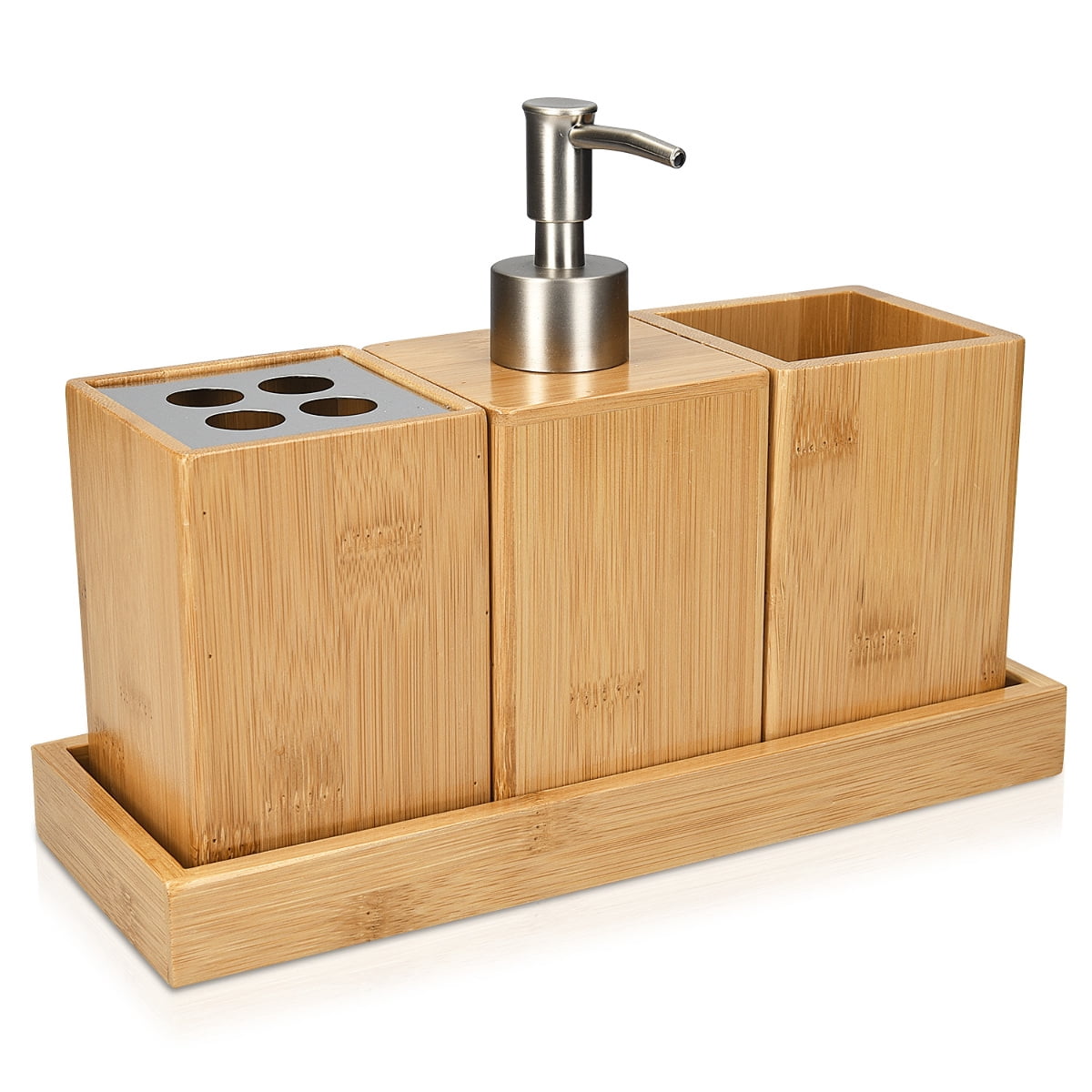 Navaris Bamboo Bathroom Accessories Set - 4-Piece Bath Set with ...