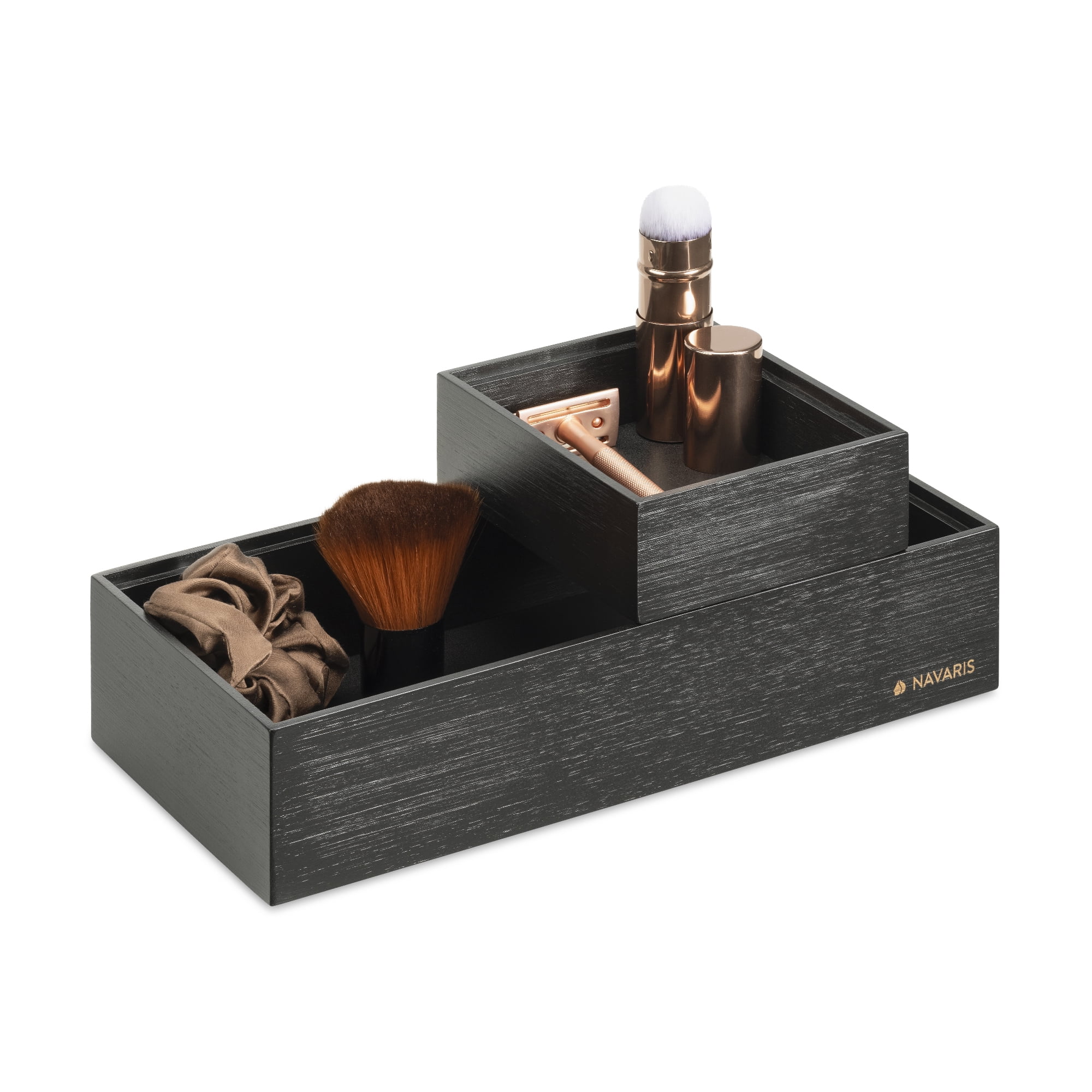 Navaris Black Bamboo Stackable Storage Boxes Set