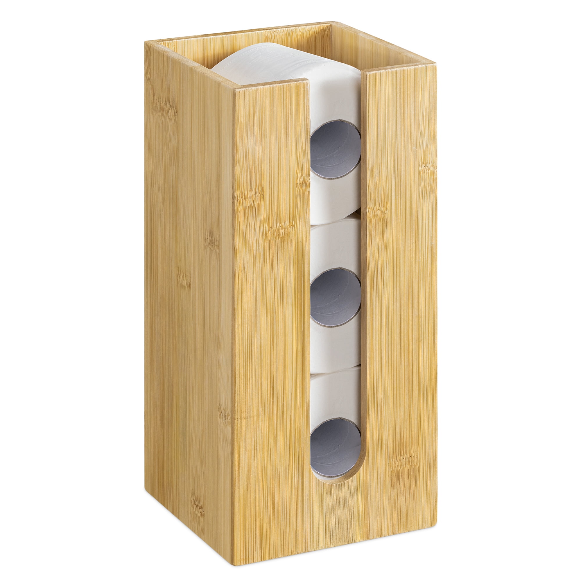 Navaris Compact Bamboo Toilet Paper Storage - Narrow Free Standing ...