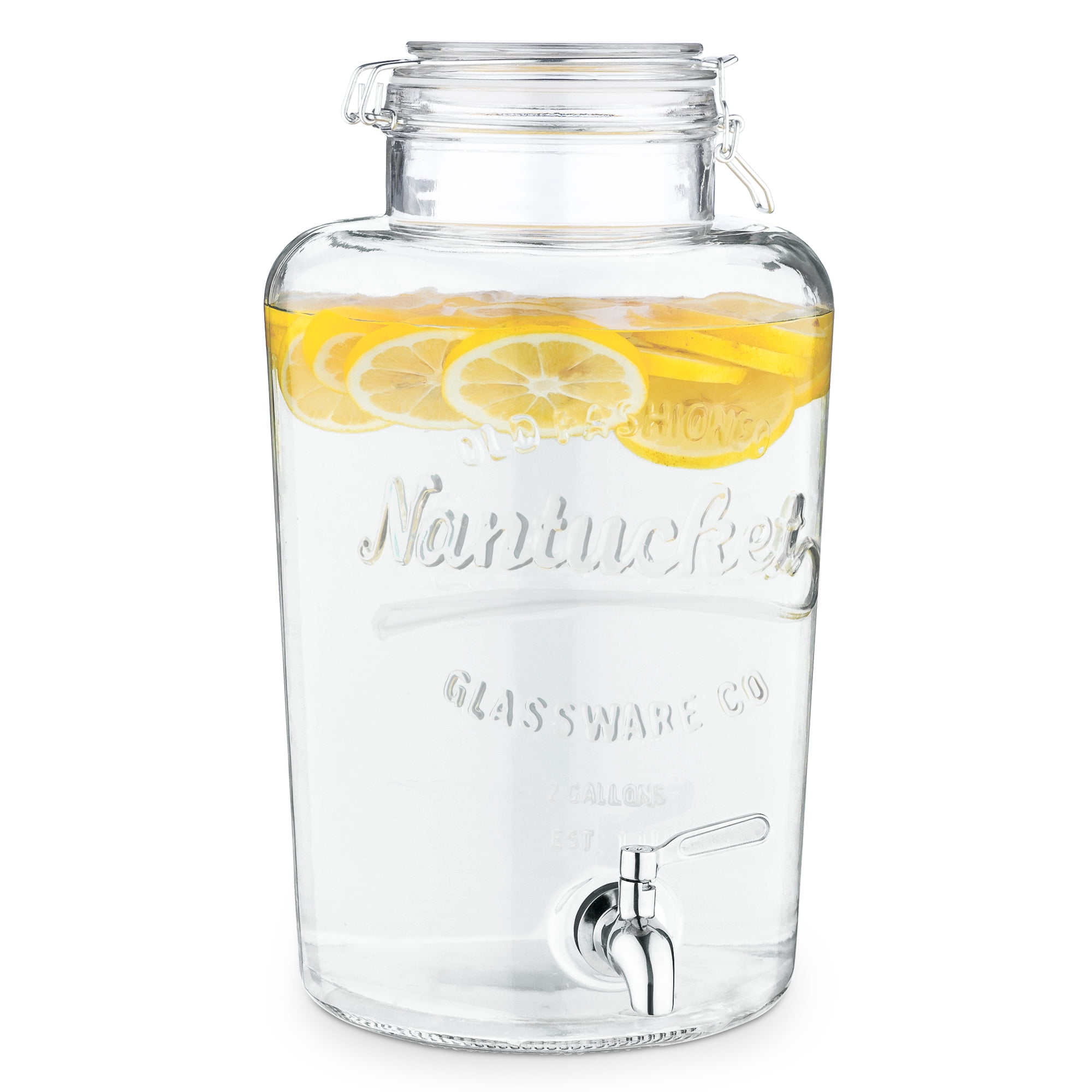 Navaris 2.1 Gallon Clear Glass Beverage Dispenser with Stainless Steel Tap