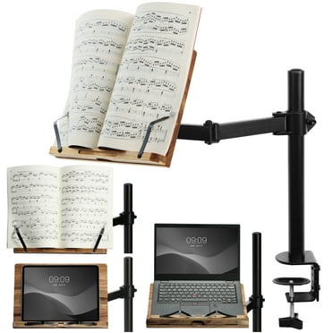 Navaris Book Stands with Clamp - Book Holder for Reading - Wood Books Stand - Works With Music, E-Readers or Tablets - 13.39 x 17.72 x 21.65" (34 x 45 x 55 cm)