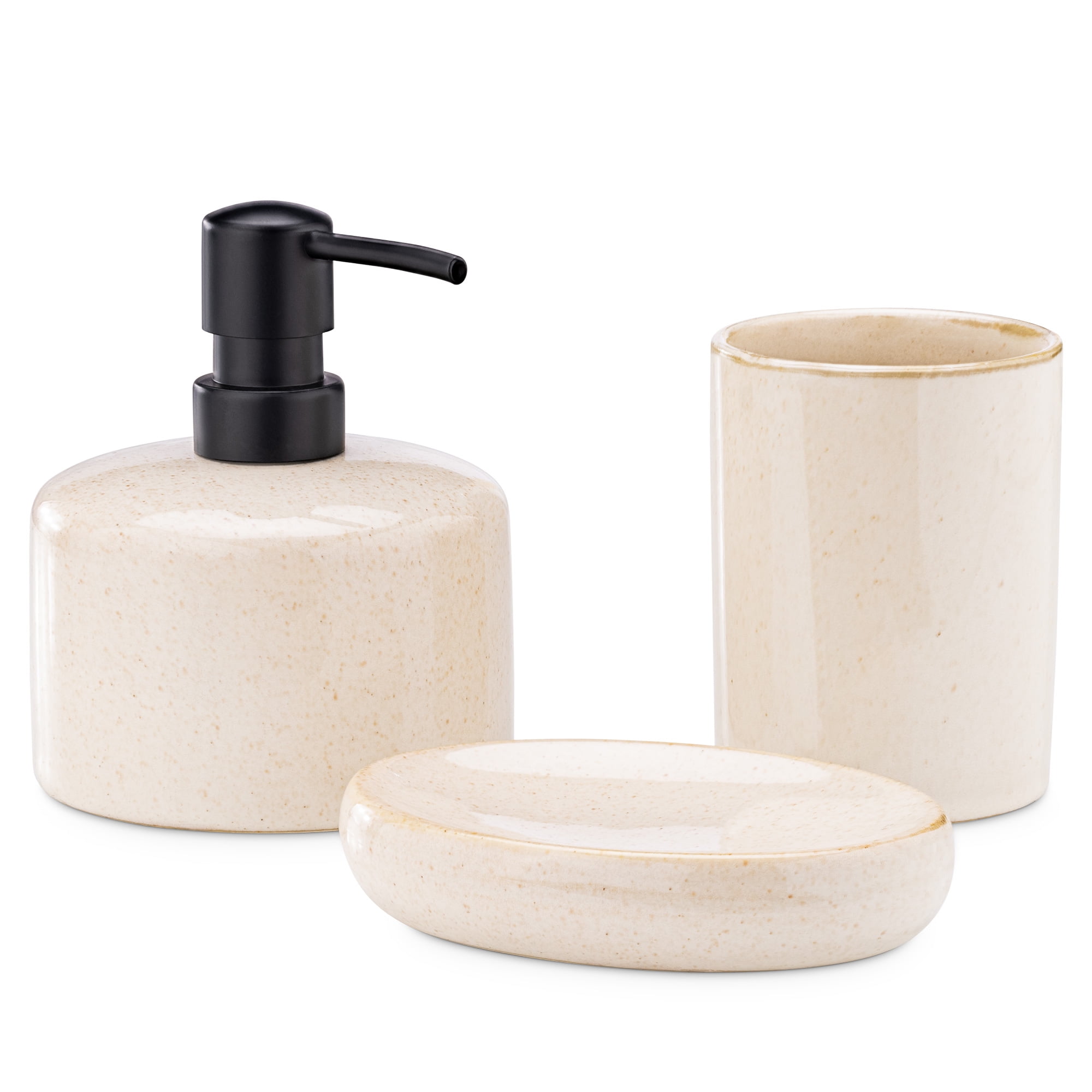 Sand Ceramic and Black Metal Modern Bathroom Accessories Set