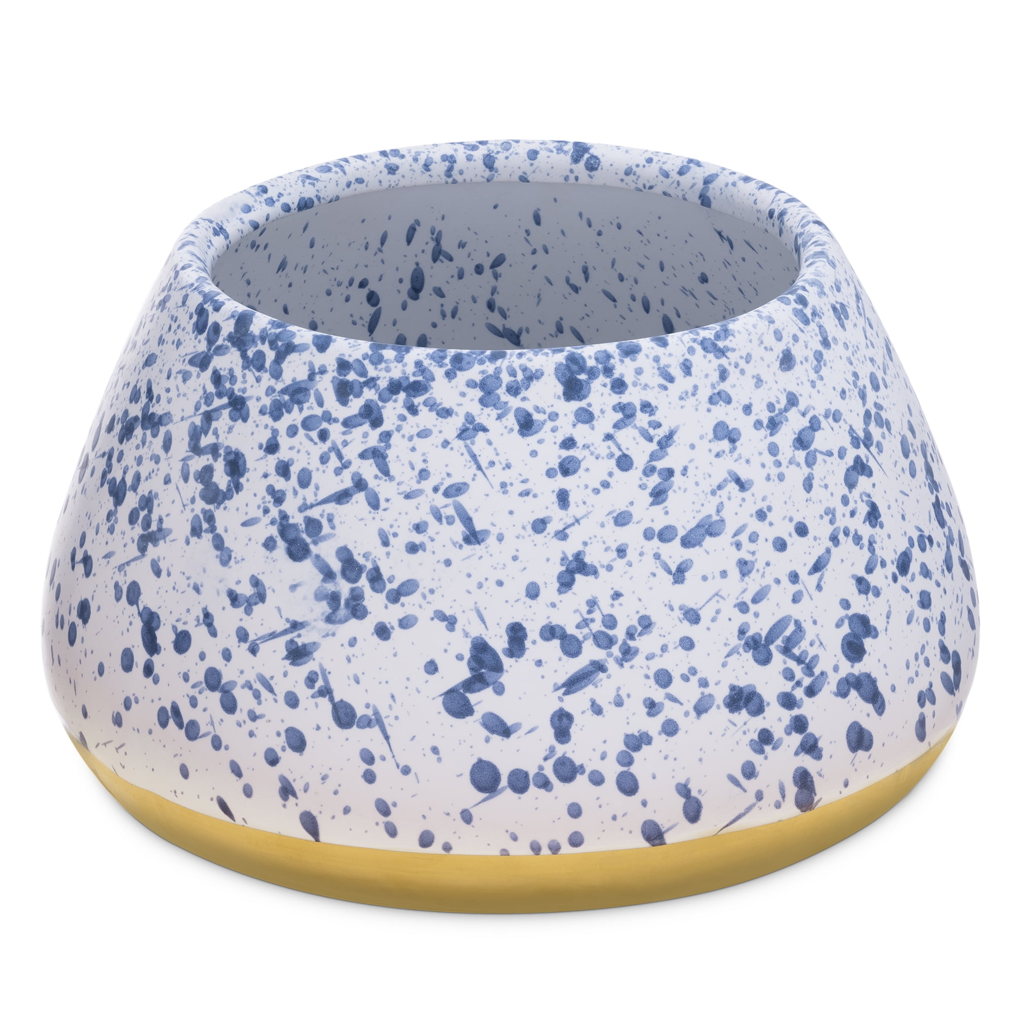 White and Blue Speckled Ceramic Dog Bowl for Long-Eared Breeds