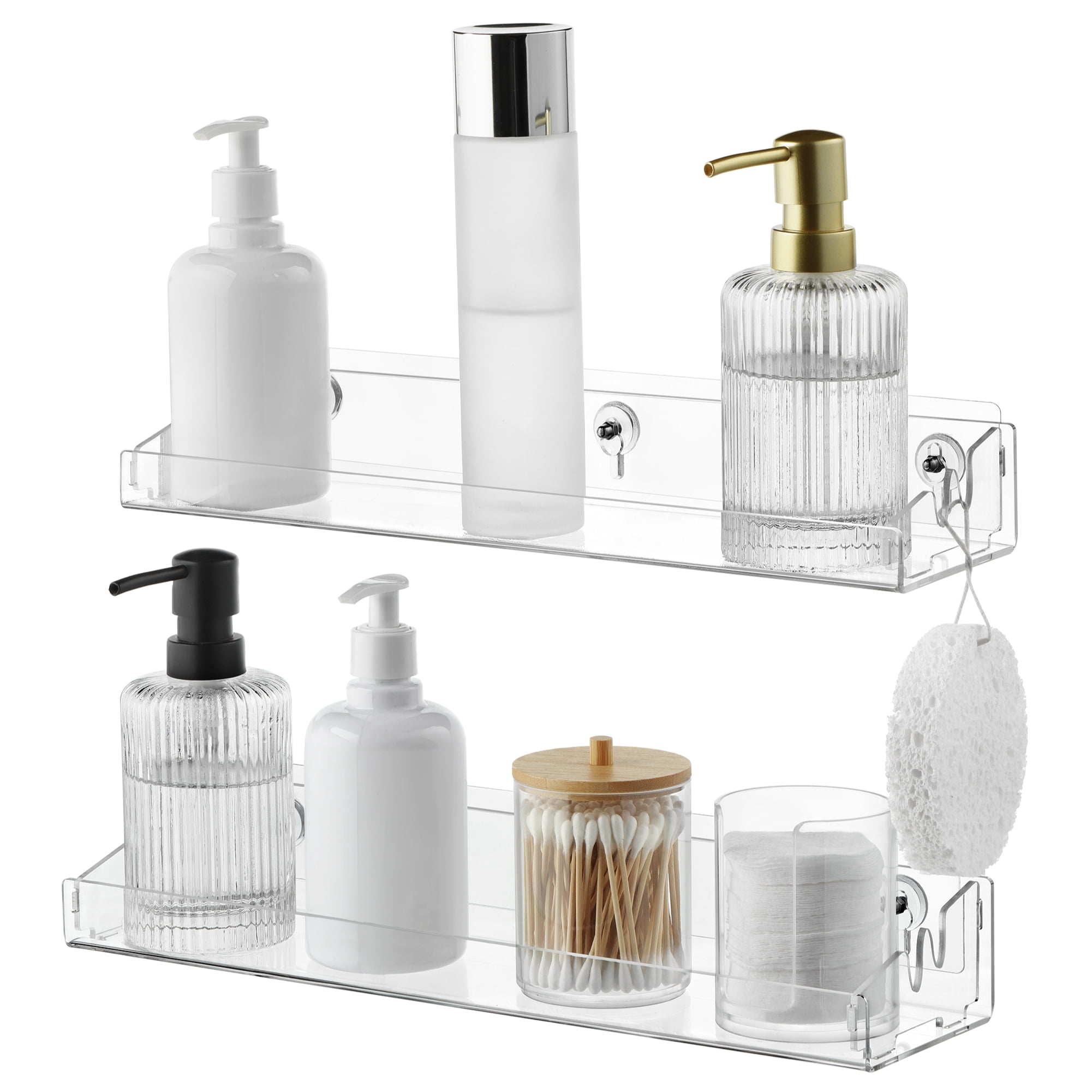 Navaris Clear Acrylic Shower Shelves (Set of 2) - Stick On or Screw ...