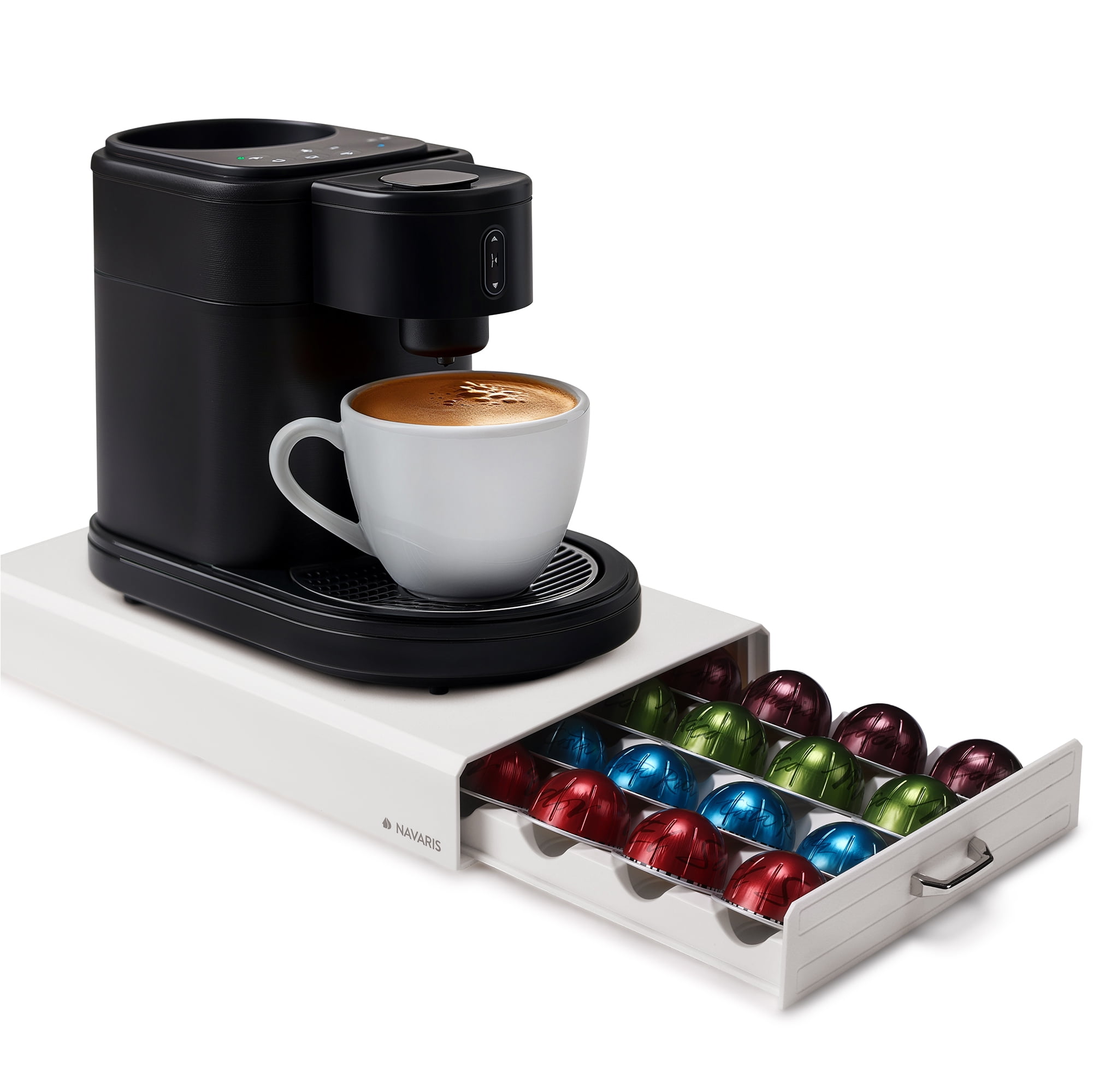 Navaris Coffee Capsule Storage - Compatible with Nespresso Vertuo Pod Holder - Stylish Coffee Capsules Organiser - Extra Coffee Pods Storage Accessories for Coffee Bar - Creme