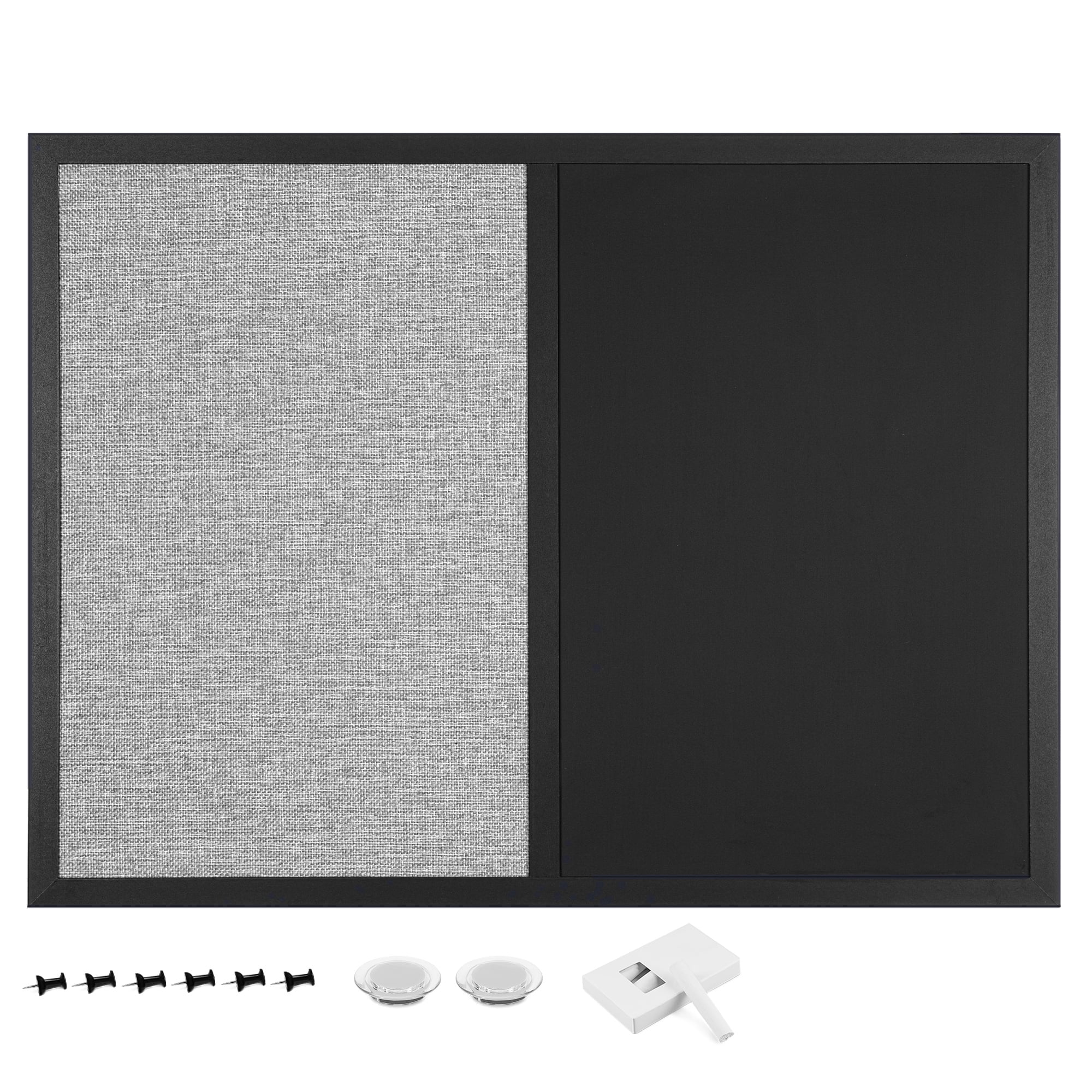 Navaris Combination Chalk and Bulletin Board - 18 x 24 in Magnetic Chalkboard Fabric Combo Pin Board for Wall - Incl. Chalk, Pins, Magnets - Beige
