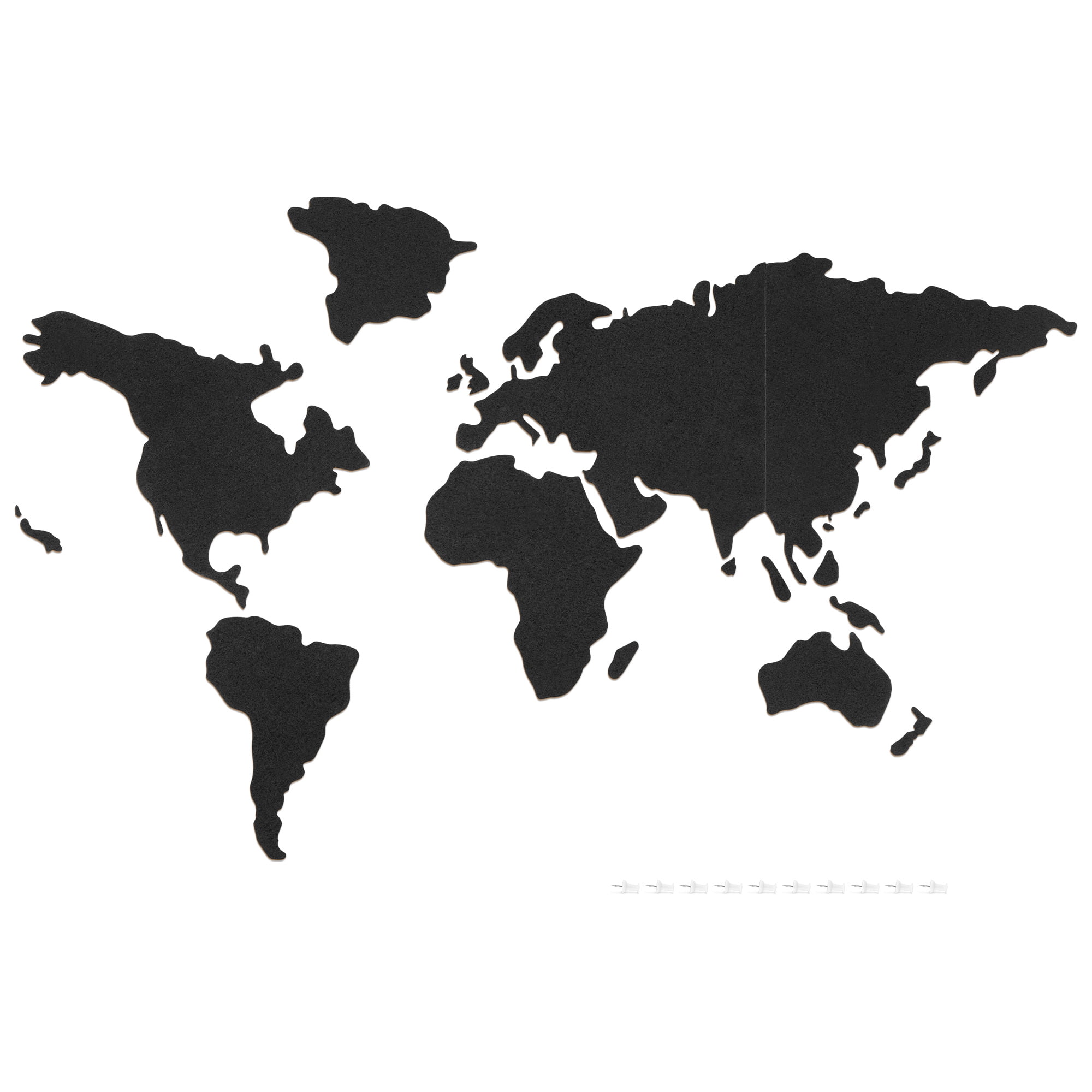 Navaris Cork Board World Map - Self-Adhesive Corkboard Continents for Wall to Pin, Plan, Document Travels - With 18 Cork Pieces and 10 Pins - Black