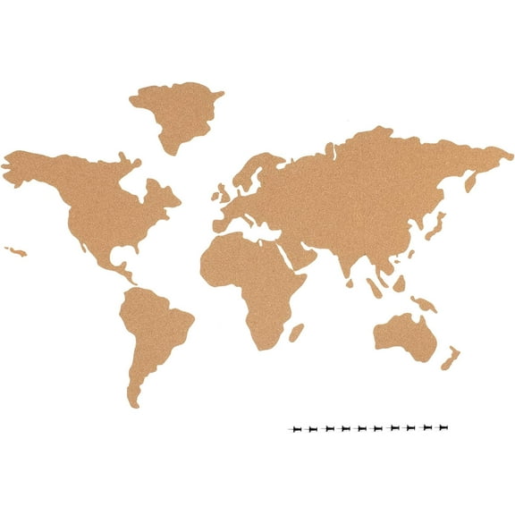 Navaris Cork Board World Map - Self-Adhesive Corkboard Continents for Wall to Pin, Plan and Document Travels - Includes 18 Cork Pieces and 10 Pins