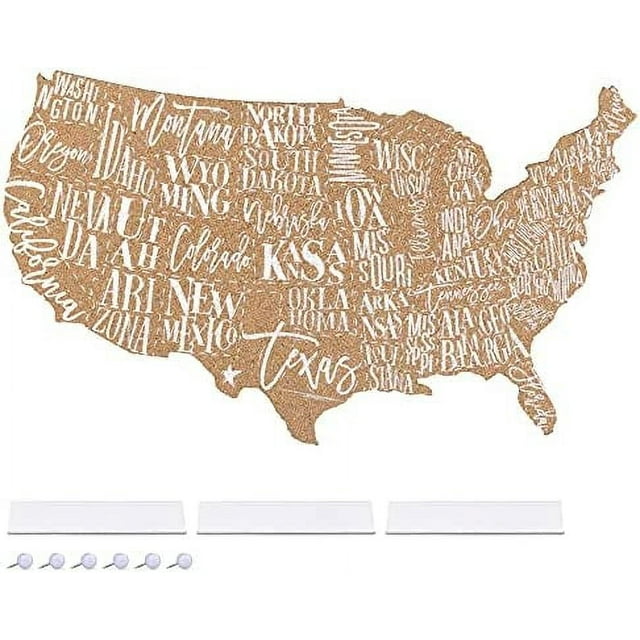 Navaris Cork Map of United States 16x8" Cork Board Map of The United States with Pins