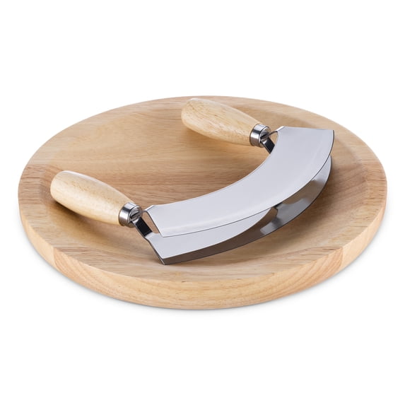 Premier Housewares Double Blade Mezzaluna with Wooden Chopping Board