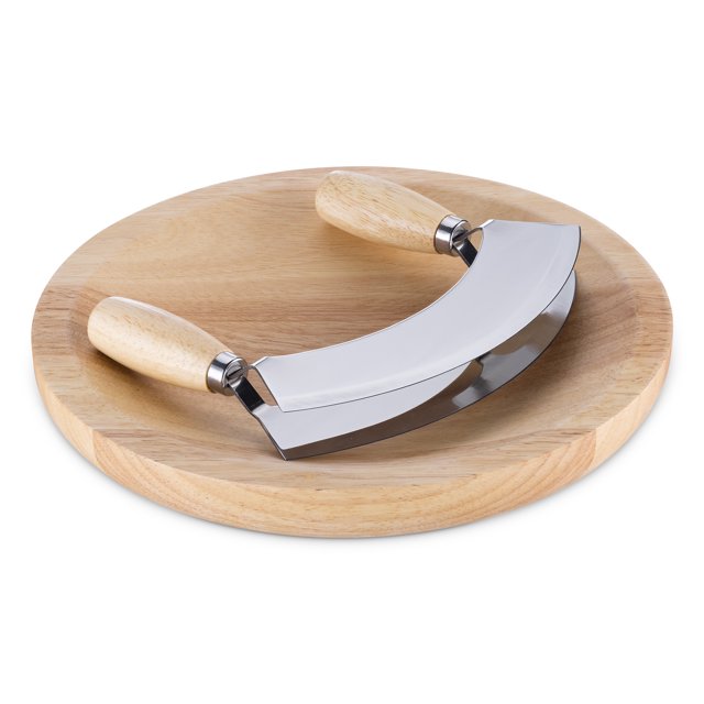 Argon Tableware Mezzaluna Chopping Knife with Wooden Board