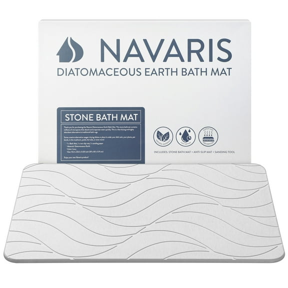 Navaris Diatomaceous Earth Bath Mat - Ivory Diatomite Stone Floor Mat For Bathroom And Shower At Home - Quick Dry, Non Slip, Absorbent 60 x 39 cm