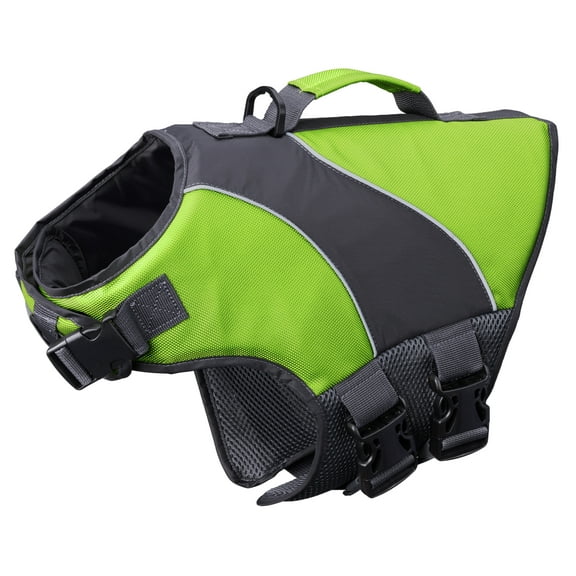 Navaris Dog Swimming Life Jacket - Comfortable and Easy-to-Use Doggy Swim Vest - Adjustable Float Jacket Size for Perfect Fit - Bright Green Colour for Visibility - For Medium Dogs