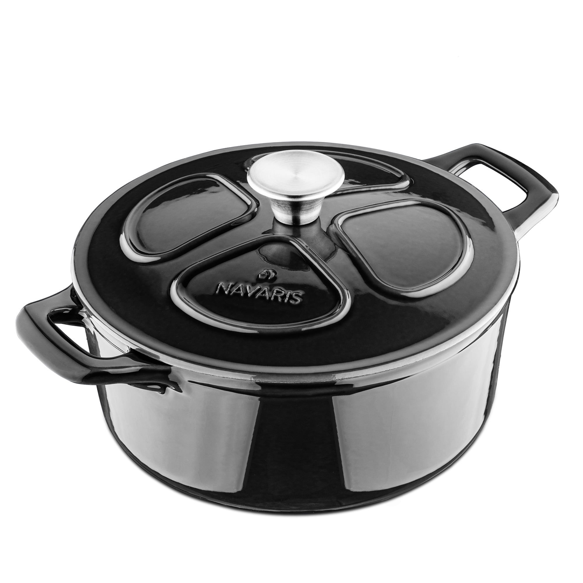 Glossy Black Enameled Cast Iron Dutch Oven with Lid, 3.7 QT