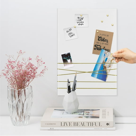 Navaris Fabric Memo Bulletin Board - 12" x 17" Velvet Memory Board for Wall to Display Photo Collages, Pictures, Notes - Includes 6 Push Pins - White