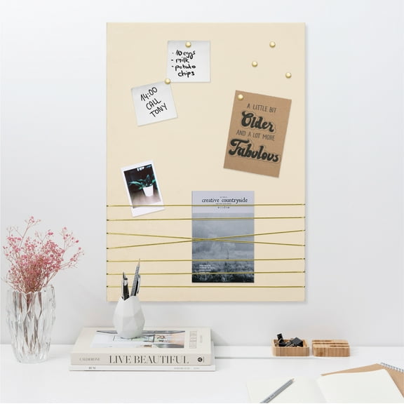 Navaris Fabric Memo Bulletin Board - 20" x 28" Velvet Memory Board for Wall to Display Photo Collages, Pictures, Notes - Includes 6 Push Pins - Beige