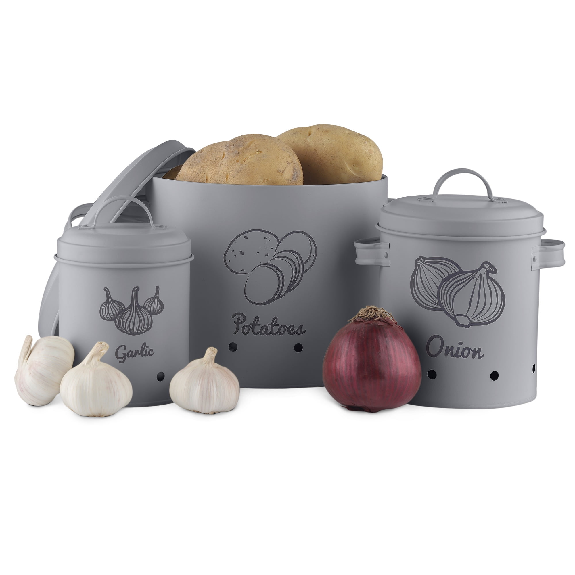 Navaris Farmhouse Kitchen Canisters (Set of 3) - Potato Onion Garlic ...