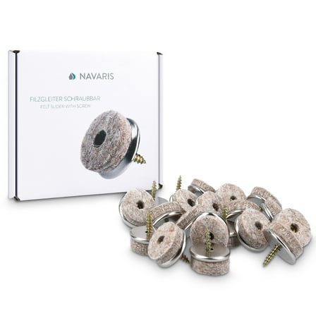 Navaris Felt Pads for Furniture (20 Pieces) - 3/4" Round Screw-In Pad Sliders for Chair Legs and Feet - Floor Gliders to Protect Hardwood Floors