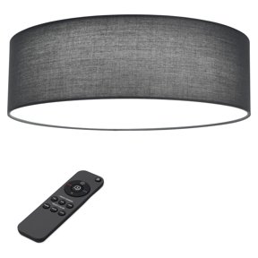 Navaris Flush Mount Ceiling Light - 12.6" Diameter Drum Lamp Shade LED Fixture with Remote Control - Bedroom Living Room - Dark Gray