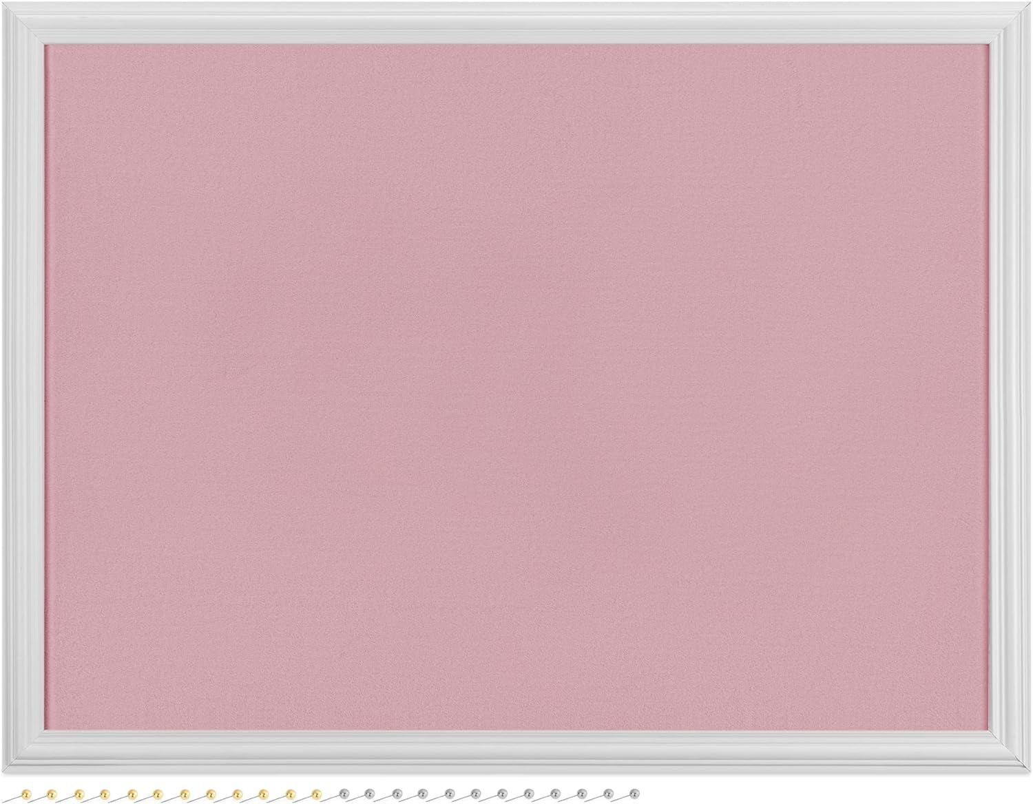 Navaris Framed Fabric Bulletin Board - 18 x 24 inches Plush Jewelry Organizer Pinboard for Wall - Memory Memo Pin Board - Rose with White Frame