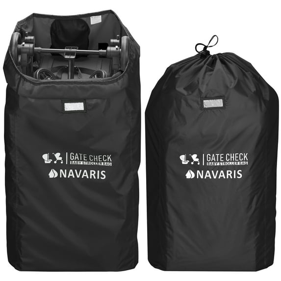 Navaris Gate Check Transport Bag for Baby Seat - Durable Baby Carrier Cover for Stroller - Waterproof 210D Baby Bags for Prams - Adjustable Straps, Black, 114 x 53 x 35cm