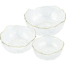 Navaris Glass Serving Bowls - Set of 3 Gold Edge Tempered Glass Dessert Bowl Dishes for Ice Cream, Jelly, Fruit, Hot, Cold Food- Small, Medium, Large