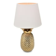 Navaris Gold Pineapple Table Lamp - Mini Lamp 13.8" Tall Light with Ceramic Base for Tables - With E12 Candelabra Bulb Socket - Small, White Shade