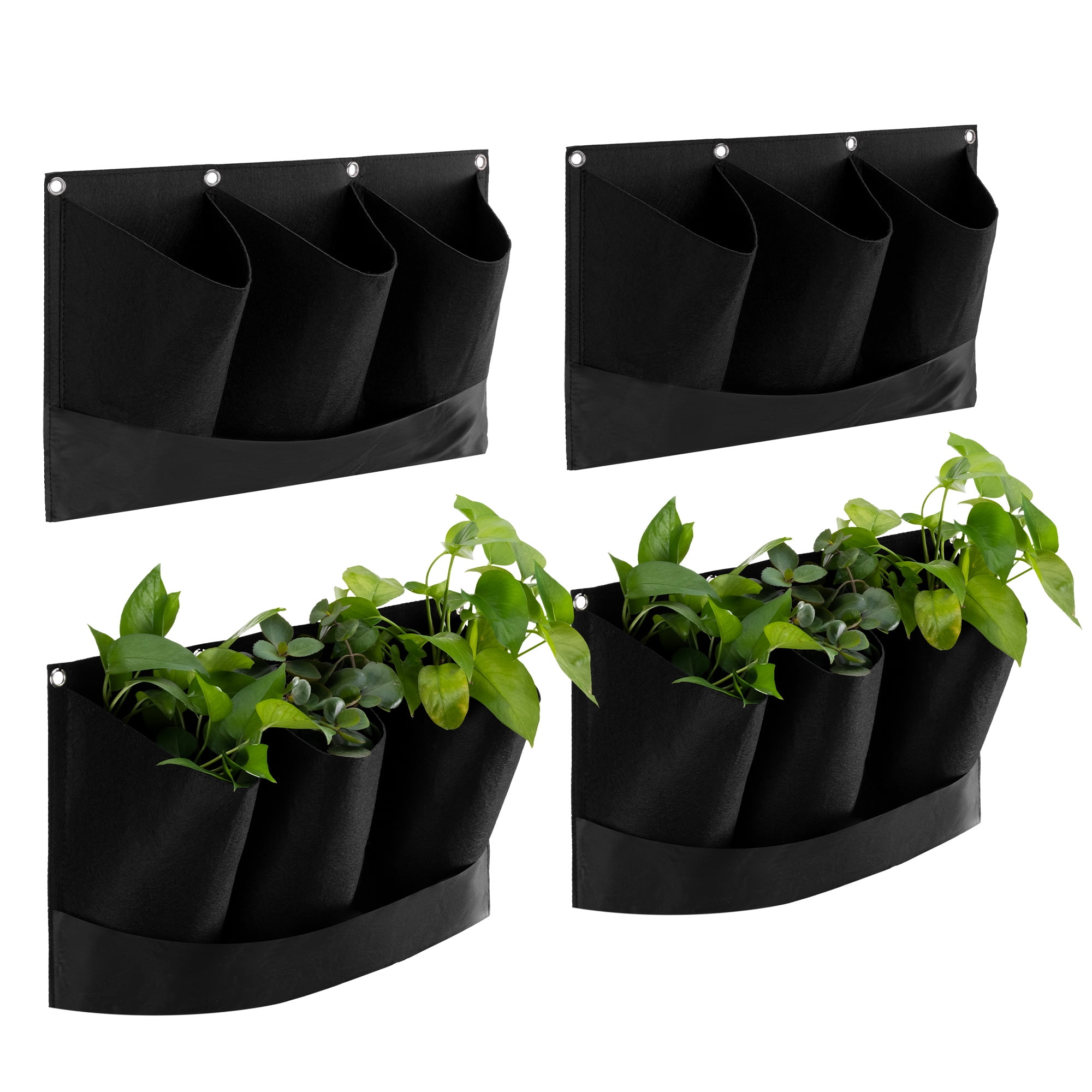 Black Felt Hanging Outdoor Planters with Waterproof Lining - Set of 4