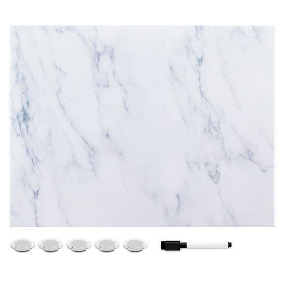 Navaris Magnetic Dry Erase Board - 13 x 17 inches Decorative White Board for Wall with Design, Includes 5 Magnets and Marker - White Marble