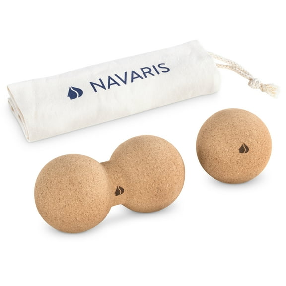 Navaris Massage Peanut Ball Set - 2 Pieces, Cork Rollers for Back, Muscles - Natural Cork