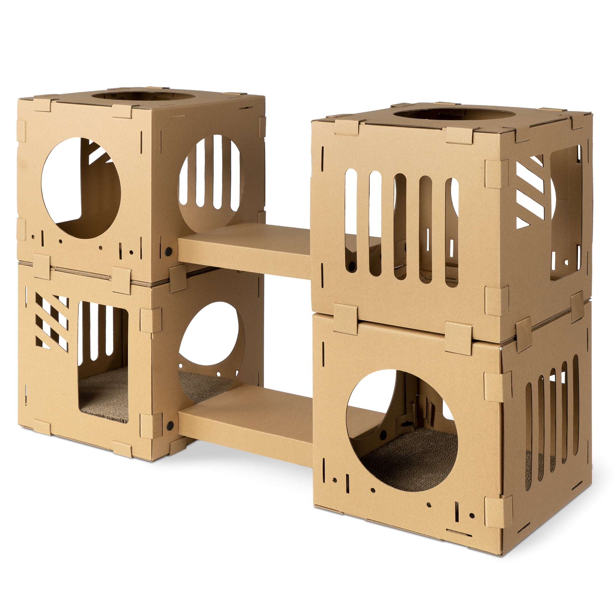Modular Corrugated Cardboard Cat Play Tower with Bridges