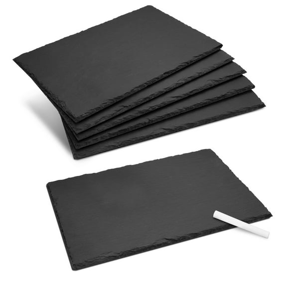 Navaris Natural Slate Serving Plates - Set of 6 Place Mat Serving Trays - Medium Rectangular Stone Table Mat Serving Platter Tiles - 11.8" x 7.8"