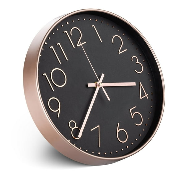 Navaris No Ticking Wall Clock - Contemporary Modern Design Silent Battery Powered Wall Mounted Clock for Kitchen Living Room - Rose Gold / Black
