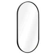 Navaris Oval Wall Mirror - 29.5 x 15 - Wall Mounted Hanging Mirror with Black Rustproof Aluminum Frame - Mirror for Bathroom Restroom Hallway