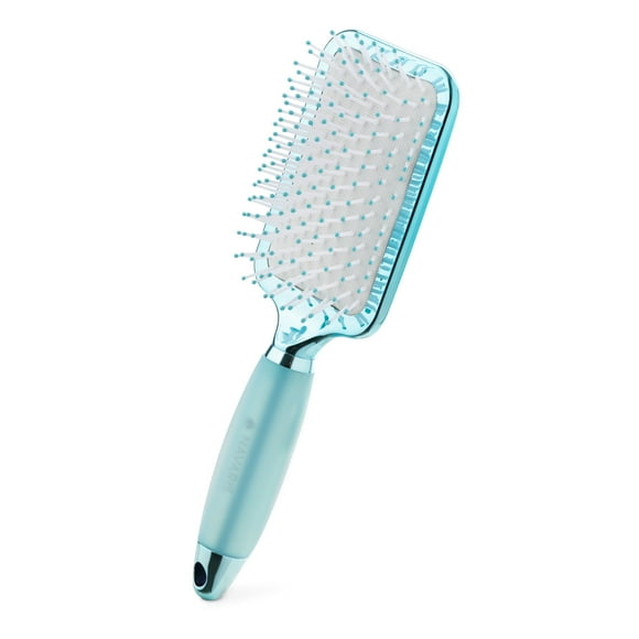 Navaris Paddle Brush with Gel Handle - Detangling Hairbrush for All Hair Types - Color Design Brush with Soft Comfort Handle - Metallic Blue and White